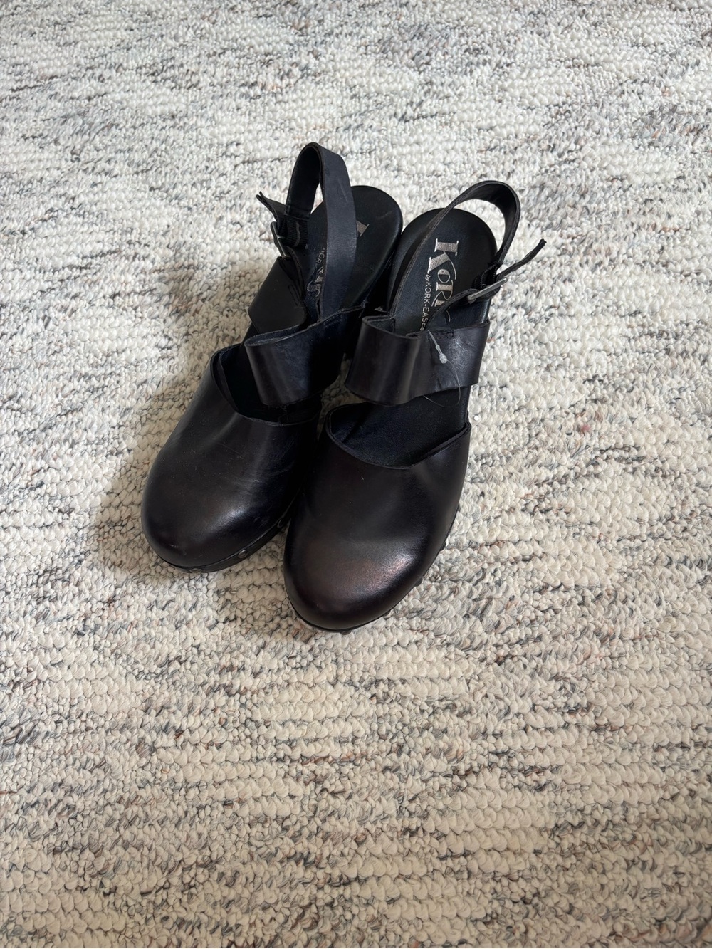 Kork-Ease Black Leather Slingback Clogs